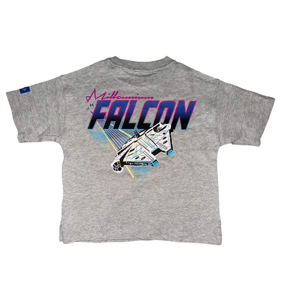 Gap Kids Star Wars Millennium Falcon Graphic T-Shirt‎ Gray Neon XS 4-5 Q3